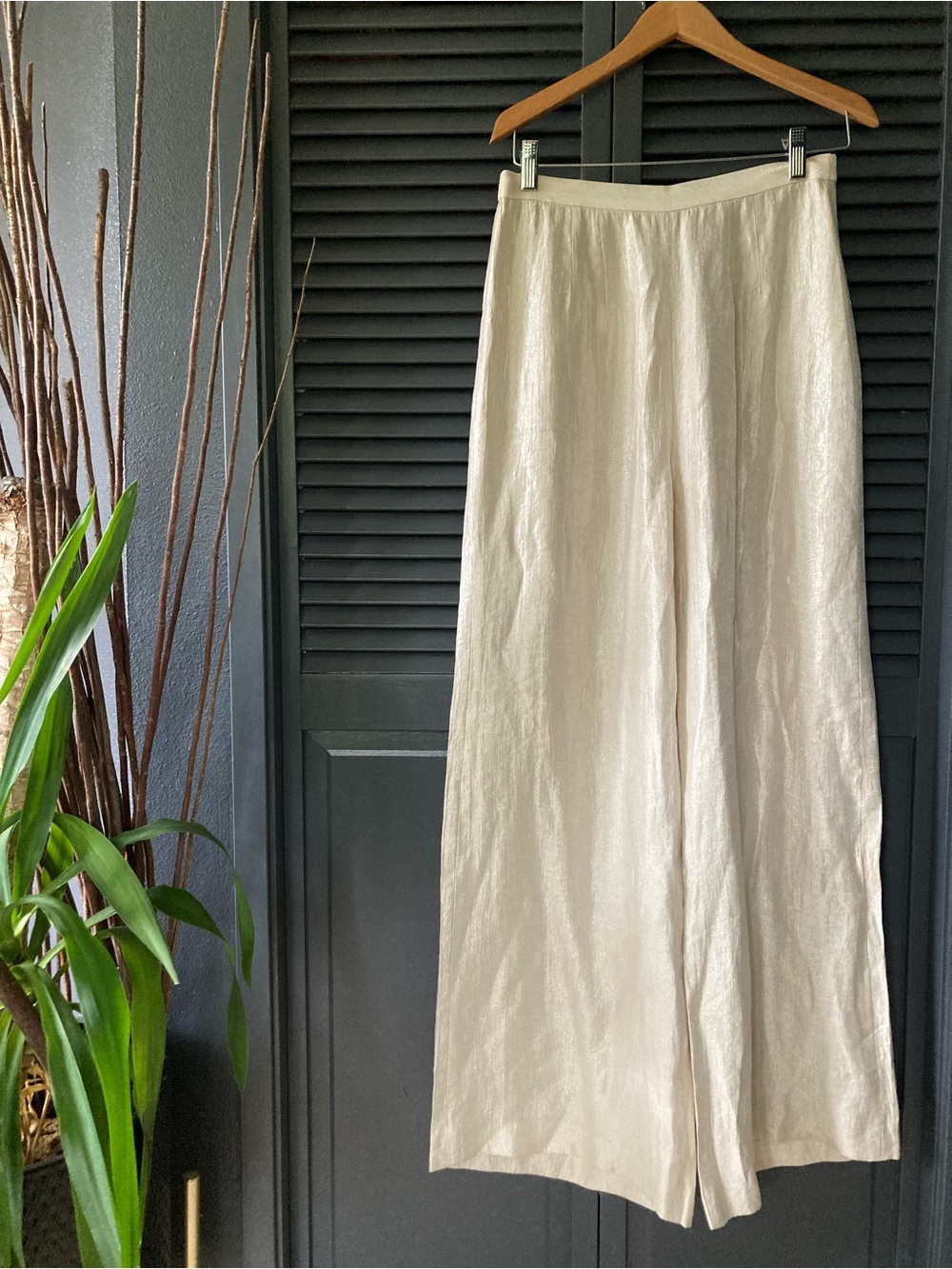 Victor Costa Soft Cream Satin-Look Pants - Picture 2 of 10